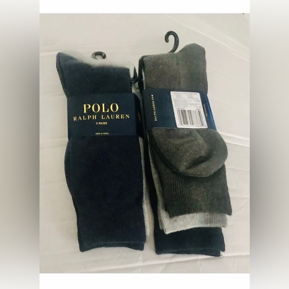 New Polo Ralph Lauren 3 Pairs Men’s Socks Grey Grey Blue made in Korea - Picture 3 of 16